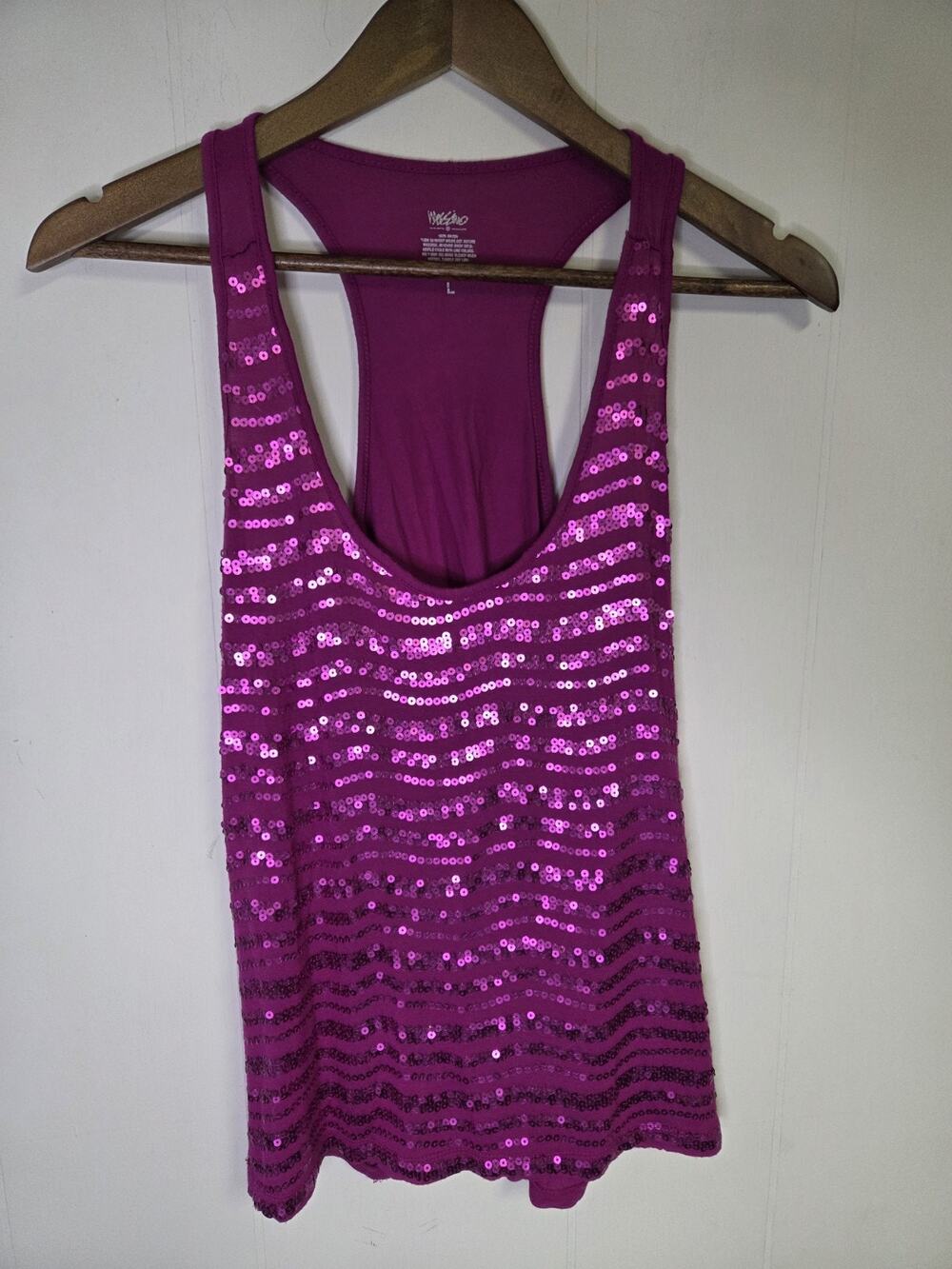 2010s Dark Pink Sequin Glittery Tank Top Wassio Size Large